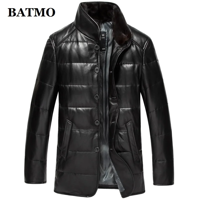 BATMO Новое поступление осень и зима 90% белый утиный пух натуральный овчина норки меховой воротник куртки для мужчин, натуральная кожа куртки 075
