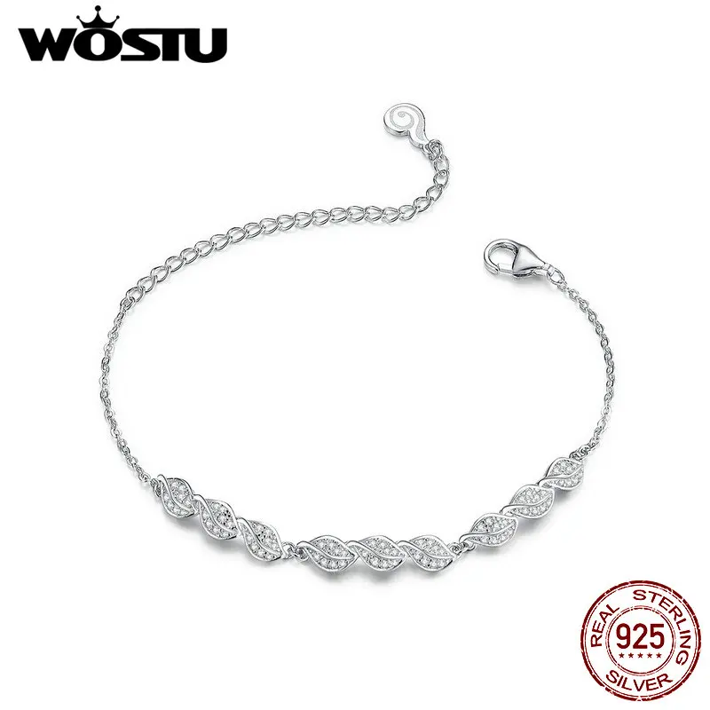 WOSTU, Классические Оригинальные браслеты с листьями, 925 пробы, серебряные модные звенья цепи для женщин, свадебные серебряные 925 ювелирные изделия CTB017