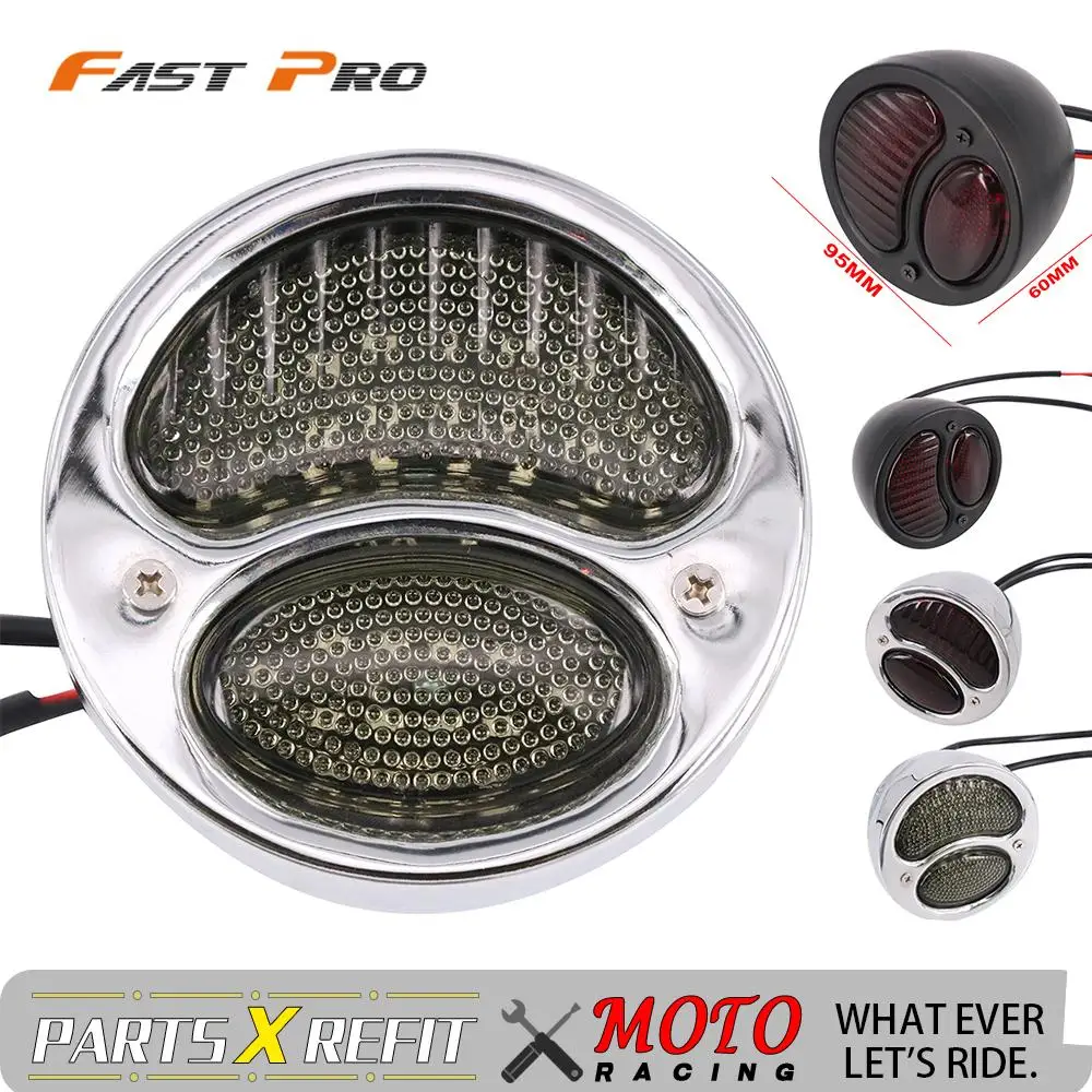 Motorcycle 12V LED Chrome Red Rear Brake Tail Stop Light Lamp For Harley Custom Chopper Bobber Softail ATV Off-Road vehicles |