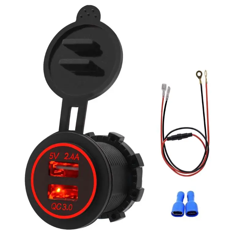 Red Водонепроницаемый QC 3,0 двойной 2 USB порт автомобильное зарядное устройство для мобильного телефона gps USB зарядное устройство разъем питания B0KF - Цвет: Red