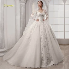 Loverxu, милое бальное платье, свадебные платья, элегантная аппликация, без рукавов, на шнуровке, платья невесты, со шлейфом, свадебное платье размера плюс