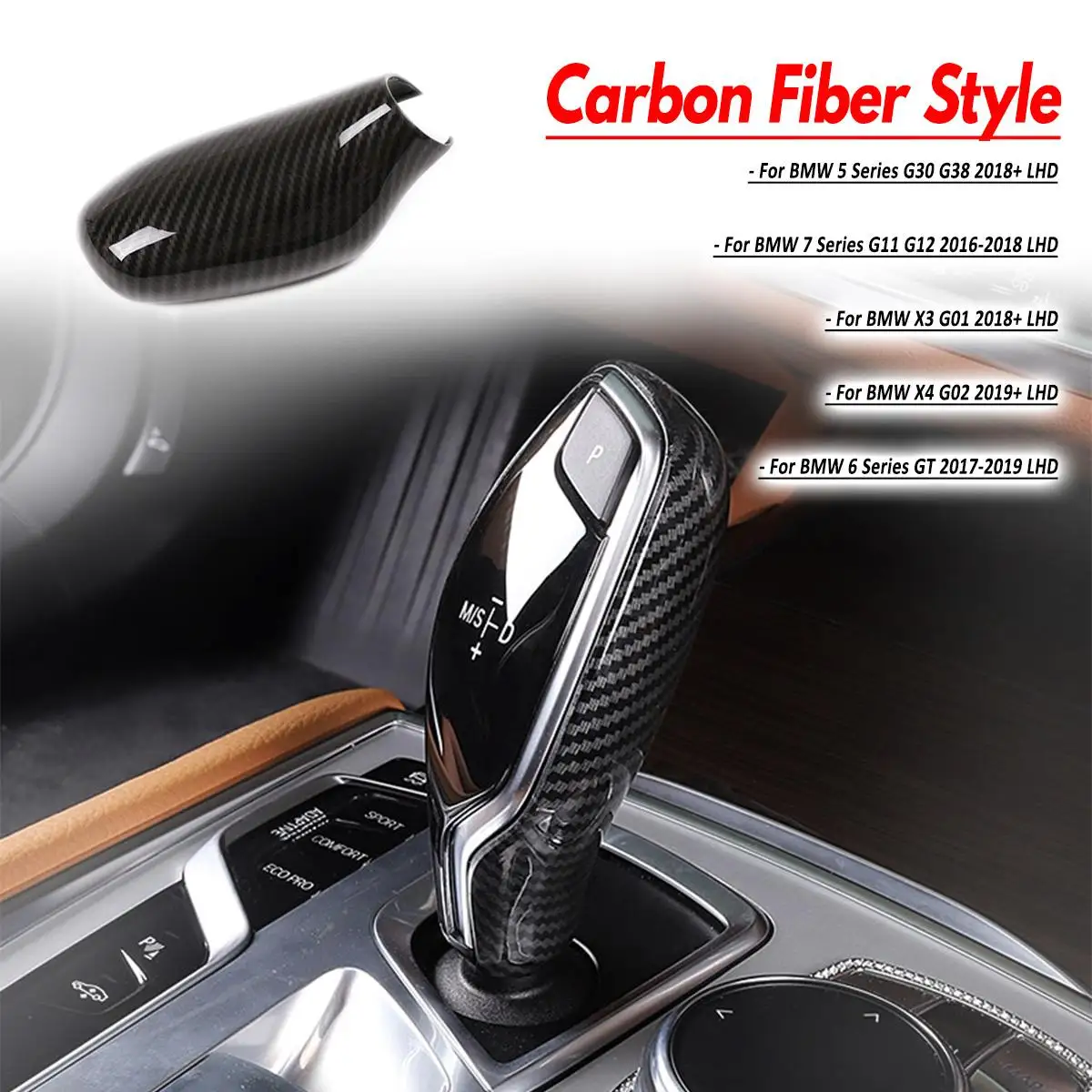 

Carbon Fiber Style Car Gear Head Shift-Knob Cover Abs Handbrake Grip Case Decor Shell For BMW G30 G31 6 Series GT G11 G12 X3 X4