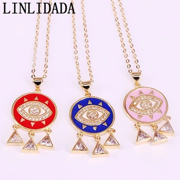 

8Pcs Fashion Mix color Enamel with Eye CZ Charm Pendant Necklace Statement Women Girl Jewelry