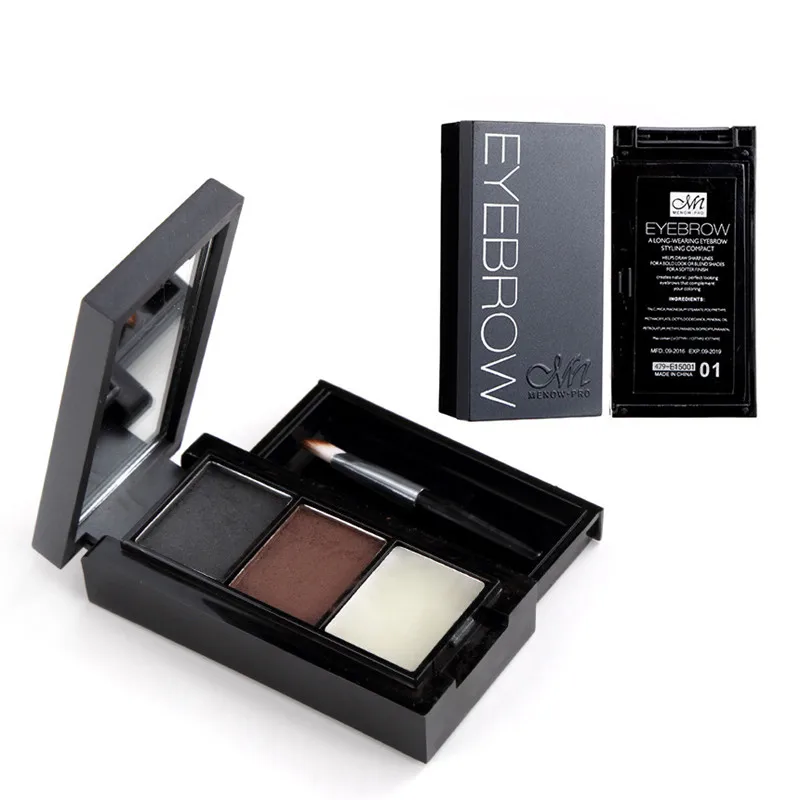 

3Color Eyeliner Eyebrow Powder Makeup Palette Natural Brown Eye Brow Enhancers Waterproof Eyebrow Powder Set with Brush Mirror