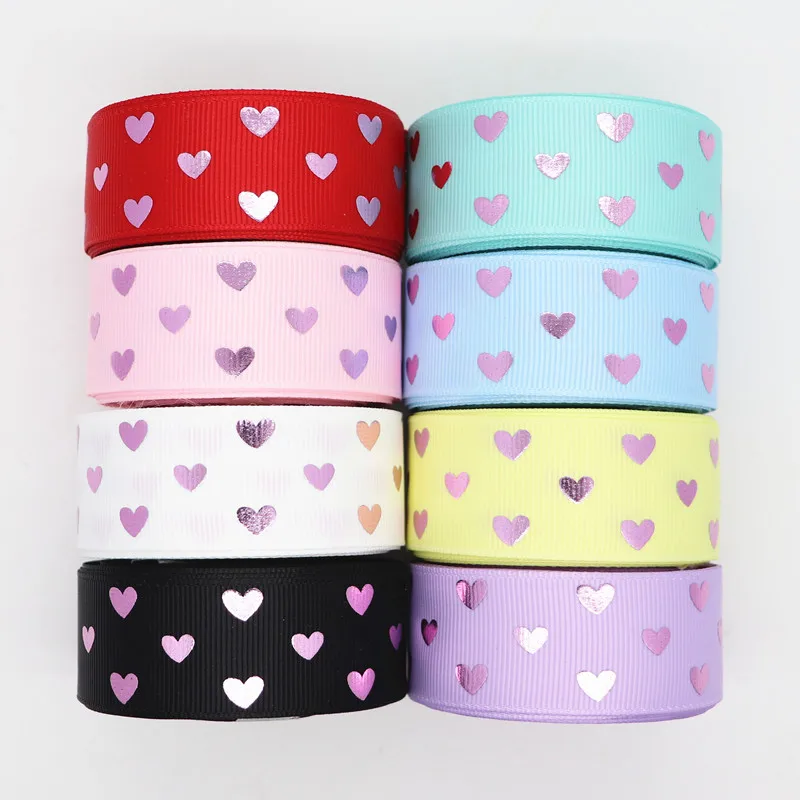 Valentine's Day Pink Gold Heart-Shaped Printed Ribbon 5 Yards 1" 25MM For Hair Bows DIY Crafts Handmade Accessories M20012103 ribbon decoration ribbon supplies wire cleaning brush wrapping ribbon sewing ribbon
