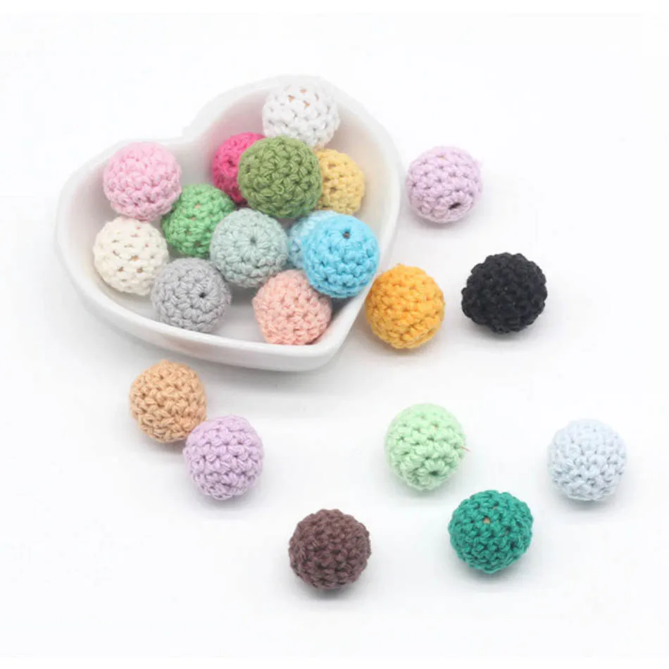 

30 pc baby pacifier Wooden Knitted Beads Non-toxic DIY Slingbangs Teething Necklace Pendant Kids Teether Toys Natural Wood Beads