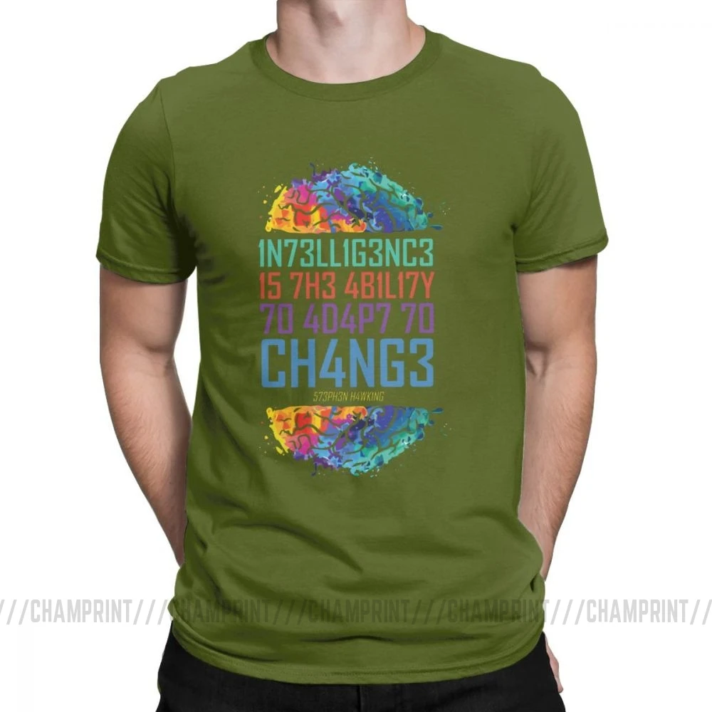 Интеллектуальная футболка для мужчин Intelligence-это возможность адаптироваться к переменам, топы с принтом, футболки из чистого хлопка, футболка с круглым вырезом - Цвет: Армейский зеленый