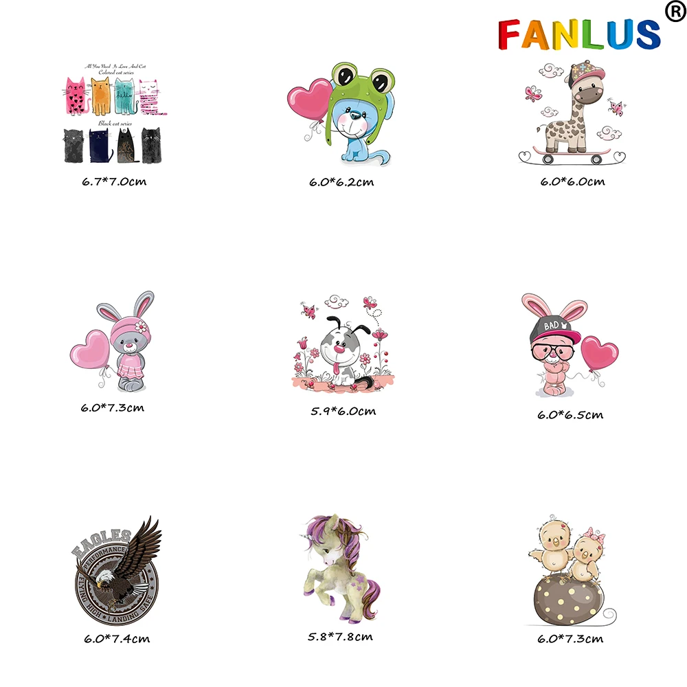 

Cute Unicorn Animal Thermo Stickers on Kids Clothes Stripes Cartoon Cat Dog Patch Iron on Transfers for Clothing Heat Transfers