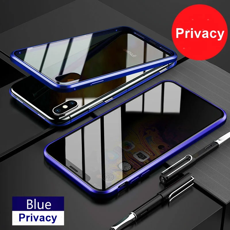 Blue Tongdaytech магнитное закаленное стекло, металлический чехол, 360 магнит, антишпионский чехол для samsung S8 S9 S10 Plus Note 8 9 10 - Цвет: Blue