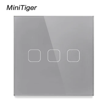 

Minitiger EU Standard Wall Light Touch Switch 3 Gang 1 Way Control Touch Screen Switch, Gray Crystal Glass Panel, 220-250V