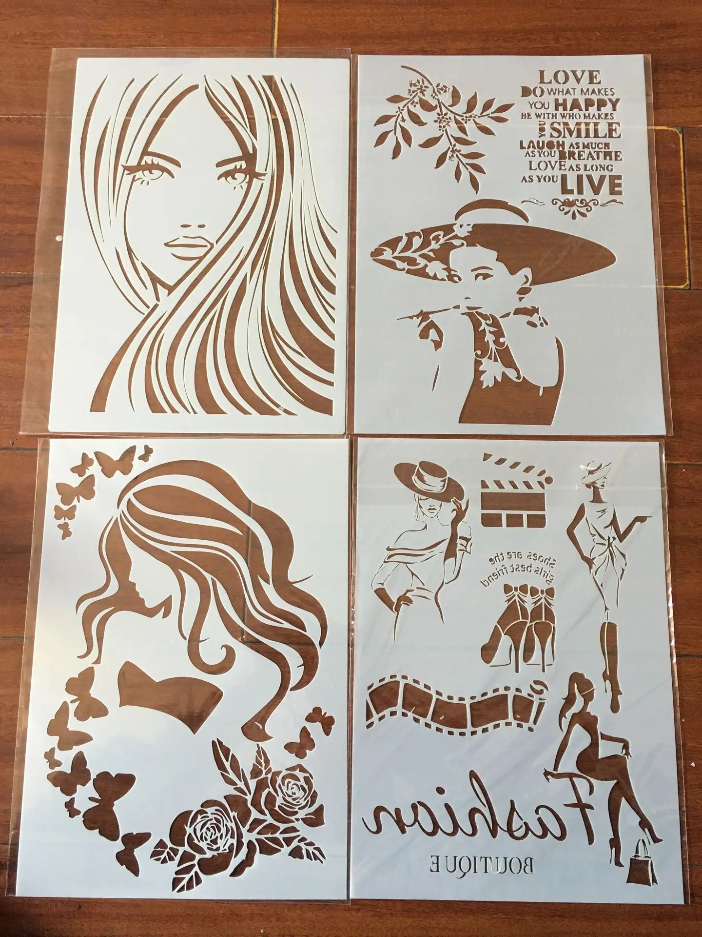 

4pcs / set A4 Beauty flowers Stencils Painting Coloring Embossing Scrapbook Album Decorative Template