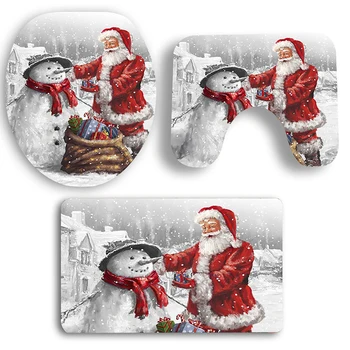 

3 PCS Christmas Santa Claus and Snowman Toilet Seat Cover and Rug Decorations Bathroom Set