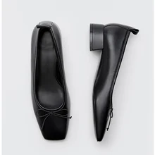 

Elmsk Slip-On Shoes Woman France Style Elegant Fashion Bow Casual Sandals Women Simple Genuine Leather Square Heel Sandals