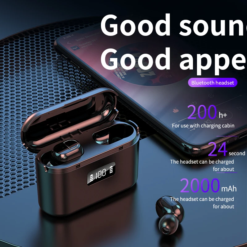 TWS Bluetooth V5.1 Earphones Wireless Headphone 9D HIFI Stereo Waterproof 2000 mAh Harging Case With LED Display HD Mic Headset