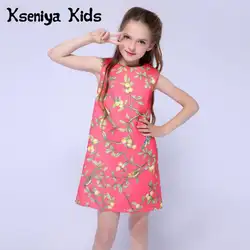 Kseniya Kids/Детские Платье трапециевидной формы для девочек Летняя хлопковая с принтом для девочек платье принцессы без рукавов с цветочным