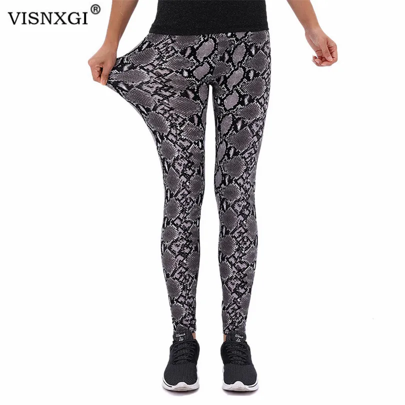 VISNXGI estampado de serpiente polainas de las mujeres Pantalones Fitness deportes alta cintura de pantalones de realce de talla grande tobillo-tamaño de la longitud S-XXXL