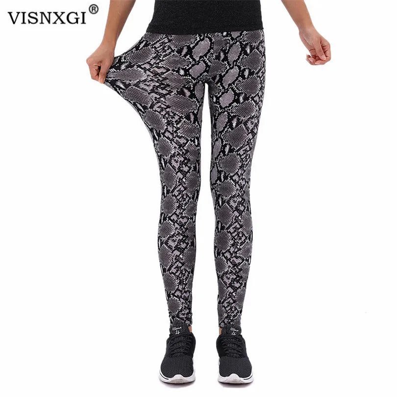 VISNXGI Snake Print Leggings Women Fitness Pants Sports High Waist Workout Push Up Trousers Ankle-Length Black Red Plaid Bottom