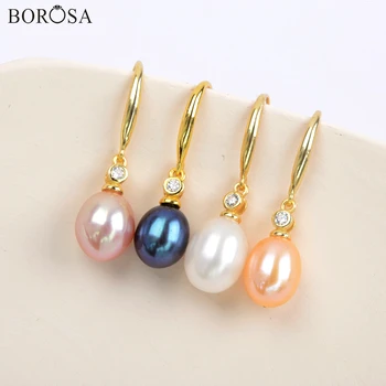 

BOROSA 5Pairs 92.5% Silver Color Pearl Earrings for Women Natural Freshwater Pearl Drop Earrings Statement Earrings WX1367