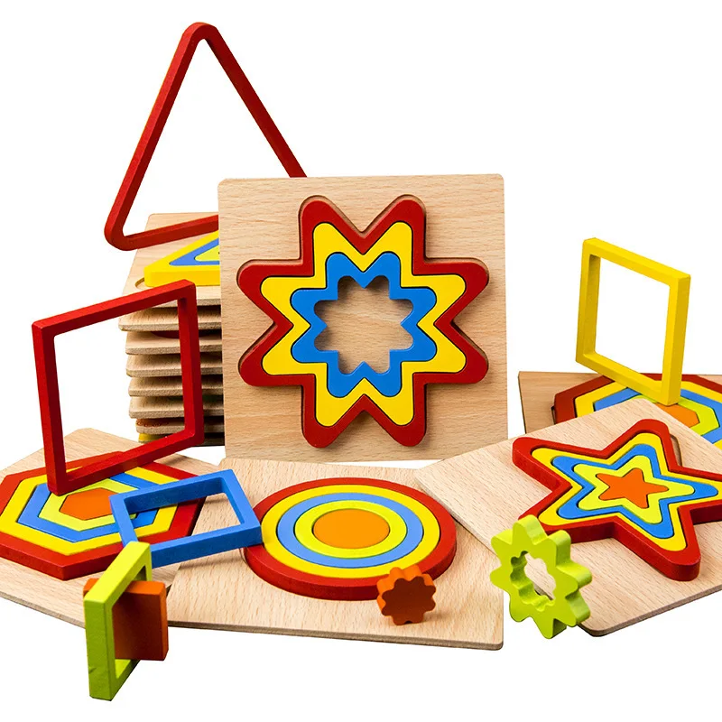 DIY Creative 3D Wooden Puzzle Geometric Shape Jigsaw Intelligence Develop Montessori Educational Toys For Children Kids Baby