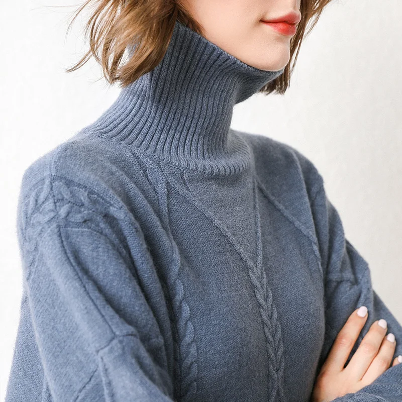 Высокий воротник кашемировый свитер женский голова свободная Корейская версия длинный раздел большой размер свитер толстый шерстяной свитер Мода