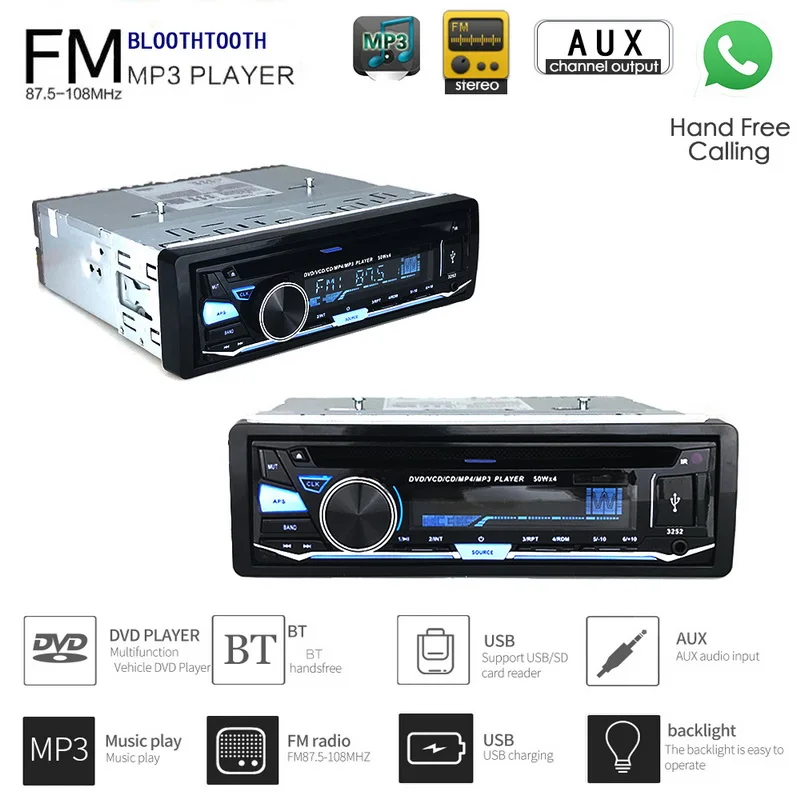 Аудио музыка FM AUX USB SD карта CD DVD mp3 плеер 1 DIN с удаленным управлением съемная панель