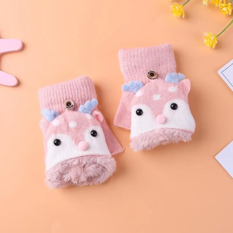 Перчатки для собак из мультфильма,, удобные вязаные утолщенные лыжные перчатки с милыми животными, 1 пара перчаток, тянущаяся муфта для рук