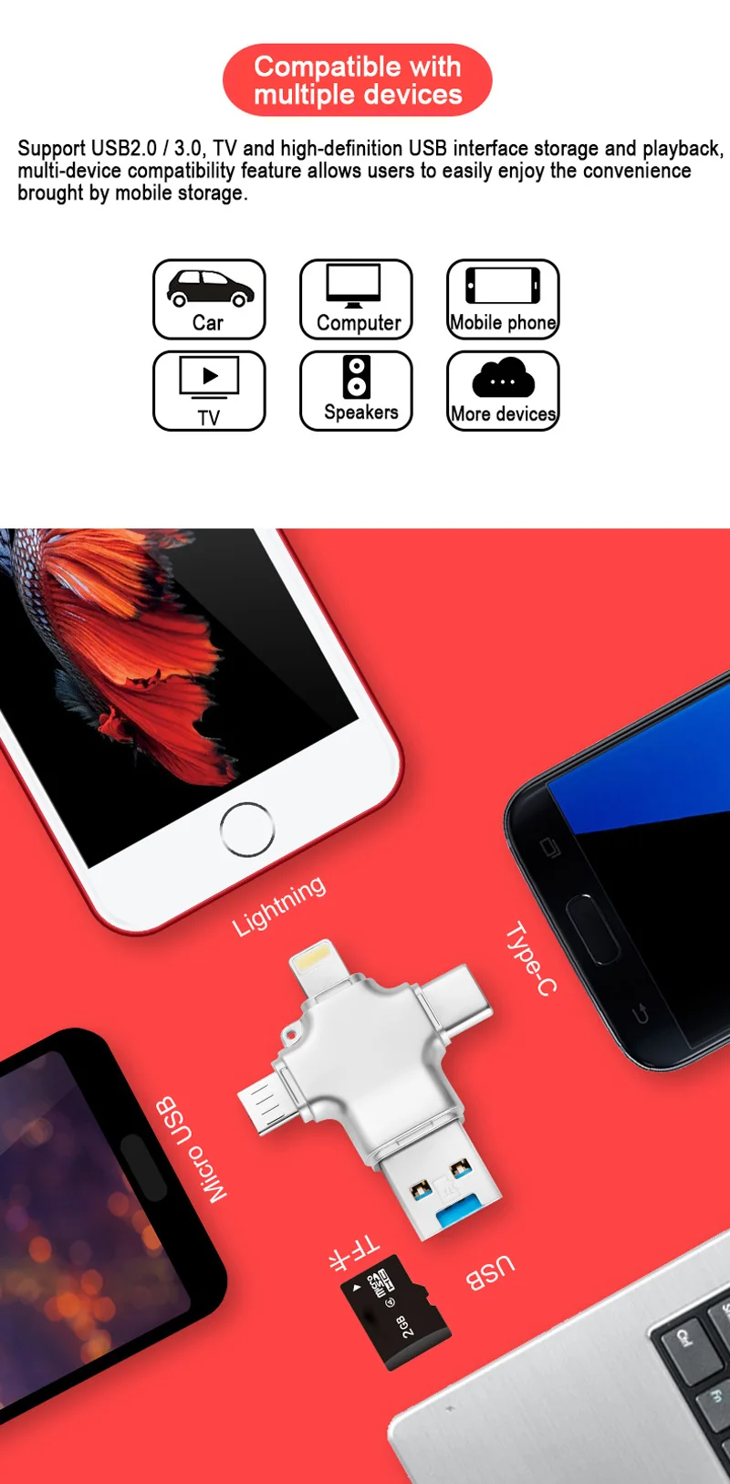 Картридер card reader кардридер 4 в 1 usb 3,0 мульти смарт-считыватель карт памяти OTG Тип c адаптер мини кардридер micro SD/TF microsd для iphone адаптер ноутбука переходник usb карт ридер кард ридер переходник