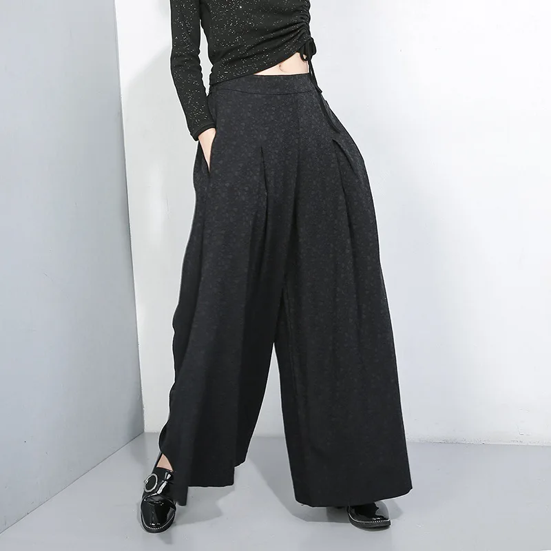 LANMREM Streetwear Loose Full Length Women Solid Black Temperament Wide Leg Pants 2020 Spring New Personality Trousers TC328 | Женская