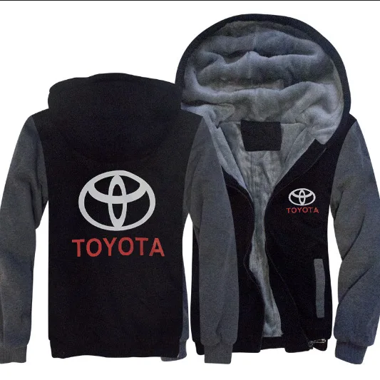 Толстовки мужские зимние теплые с длинным рукавом с капюшоном уплотненные Toyota пальто плюс бархатные мужские однотонные толстовки на молнии - Цвет: 1