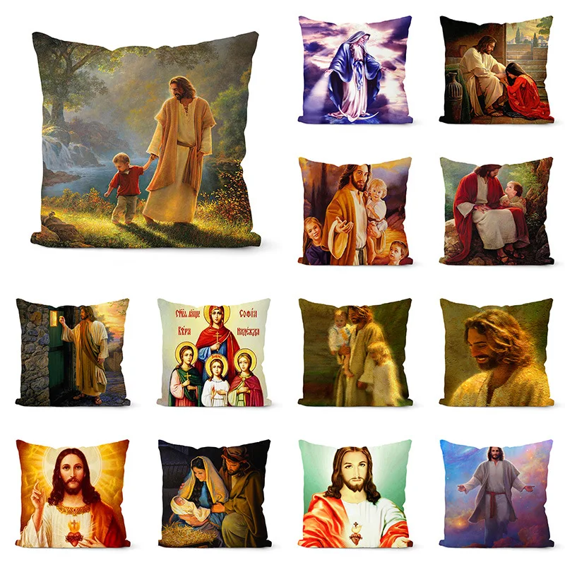

Christian Throw Pillow Case Vintage Jesus Angle Cushion Covers for Home Sofa Chair Decorative Pillowcases