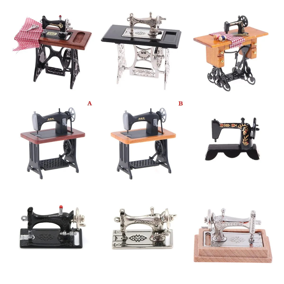 Miniature Wooden Sewing Machine Decor for Kids Dollhouse