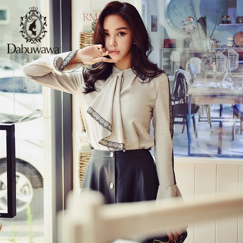 

Dabuwawa Elegant Workwear Flounce Shoulder Tied Neck Ruffle Blouse Autumn Women Weekend Casual Shirt Top Office Lady DN1DST016