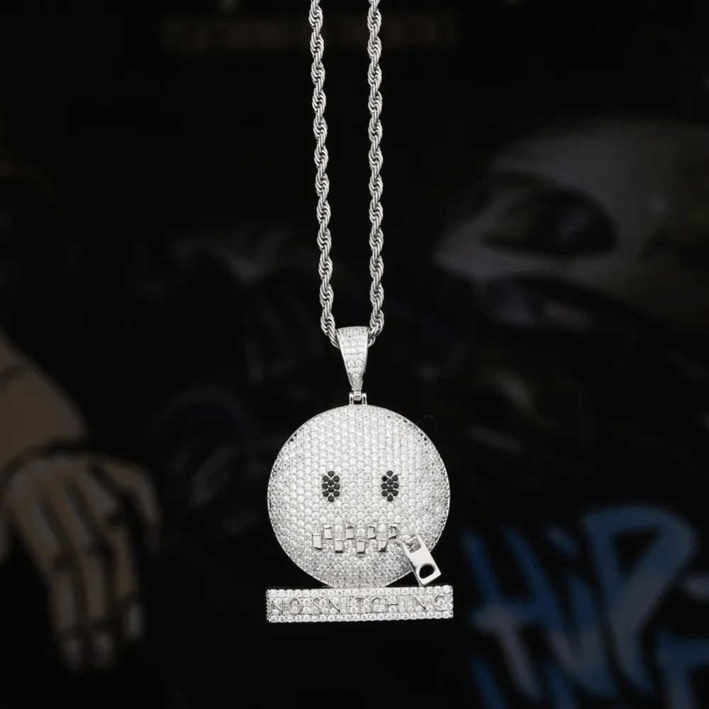 GUCY круглый лицо характер молния рот Iced Out кубический циркон кулон и ожерелье Золото Серебро Цвет хип хоп ювелирные изделия для мужчин