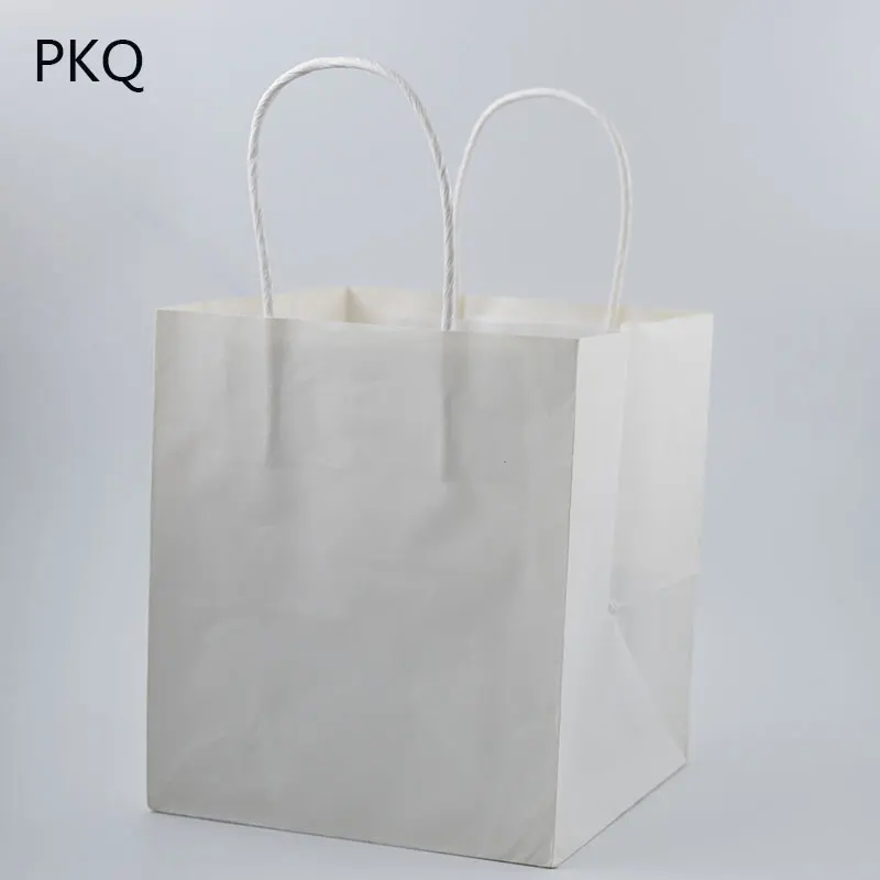 30 шт 150*150*170 мм белый/натуральный крафт-бумажный квадратный мешок с широким дном на вынос упаковочный мешок для упаковки пищевых продуктов бумажный пакет с ручкой