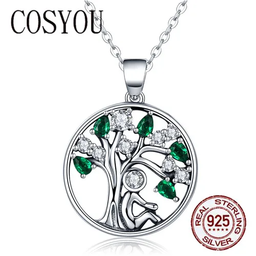 

COSYOU Popular 925 Sterling Silver Rely Tree of Life Pendant Necklaces Clear Green CZ Women Fashion Jewelry Brincos Gift SCN094