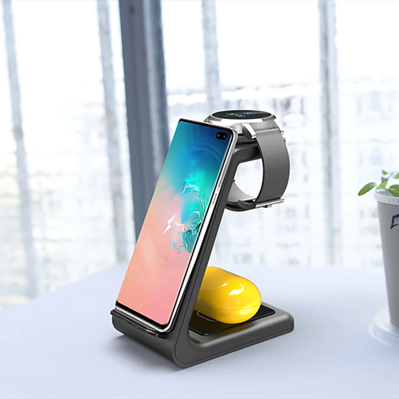 QI 3 в 1 Беспроводное зарядное устройство для Iphone 11/XS/X/Airpods pro/Iwatch 5/4 Быстрая зарядка Беспроводная зарядка Подставка для samsung S10/Bud/Watch