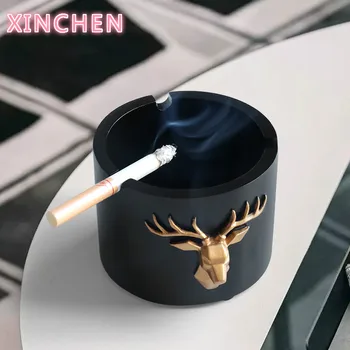 

Deer head pattern Windproof Ashtray Moden Resin Round Square Ashtray for home office hotel outdoor Gift Smokeless Ashtray Holder