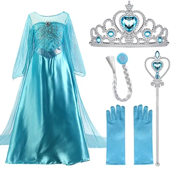 

2020 Elsa Dresses For Girls Princess Anna Dress Elsa Costumes Party Cosplay Elza Vestidos Hair Accessory Set Kids Girls Clothing