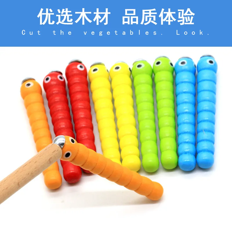 

Wooden Magnetic Fruit Catch Worm Game Fun Early Childhood Baby Hand-Eye Coordination Focus Toy