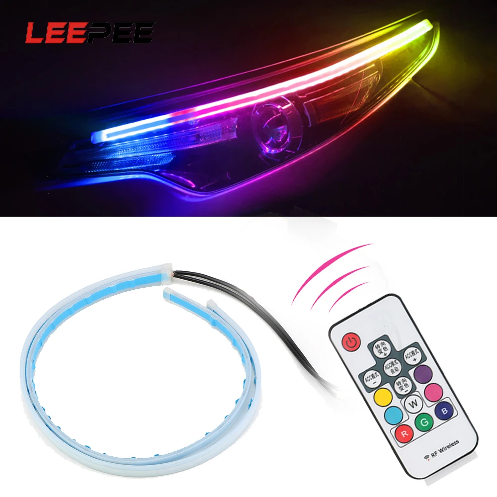 

Waterproof Flexible Turn Signal Lights Multicolor LED Strip Universal Car RGB Daytime Running Light DRL 2Pcs/set