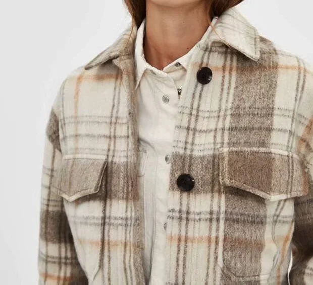 buy Star firefly high quality elegant plush coat female 2019 casual retro plaid loose jacket women lape