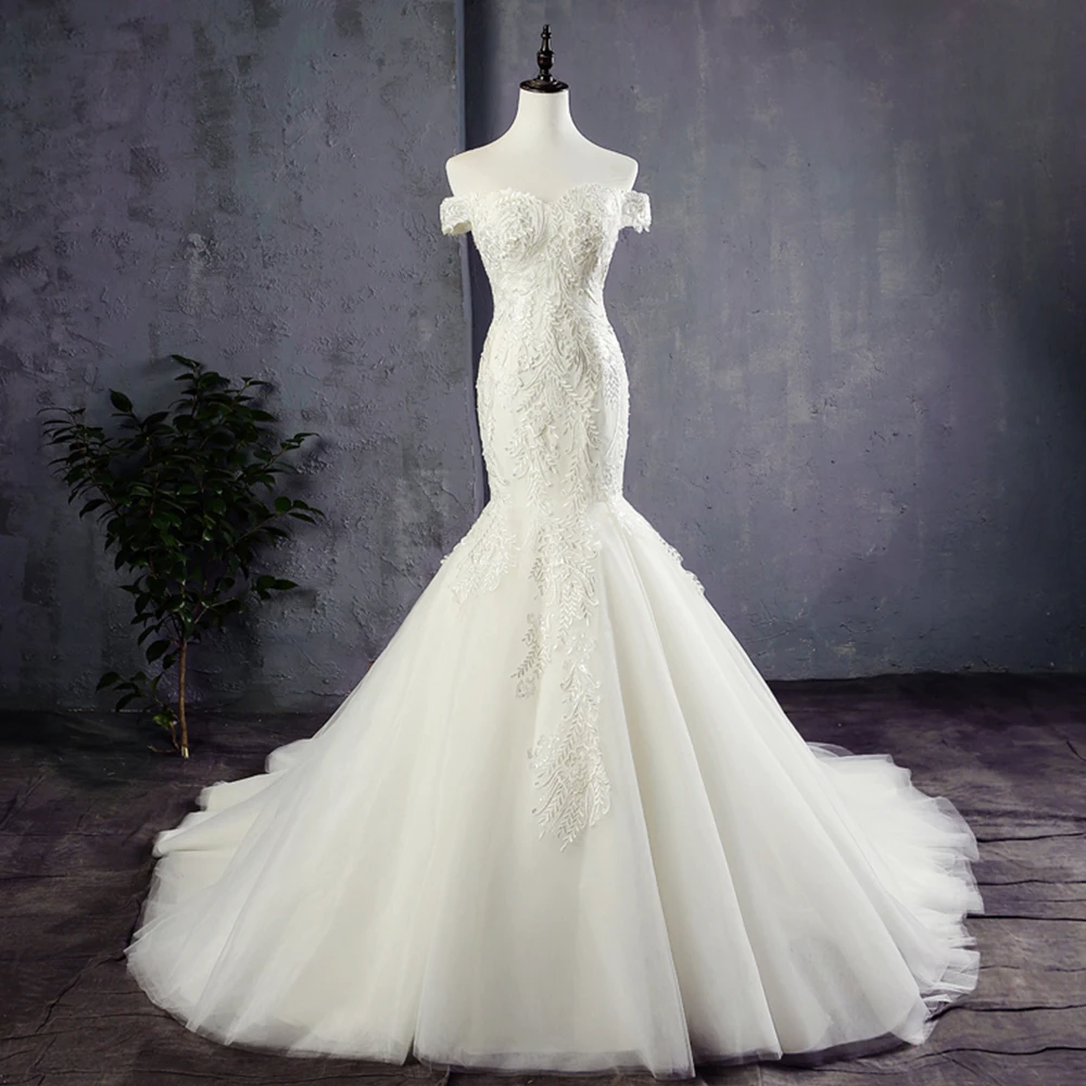 Свадебные платья Русалочки 2020 Vestido De Novia Sirena с вырезом лодочкой и короткими рукавами; кружевные тюлевые свадебные платья; Robe Mariage