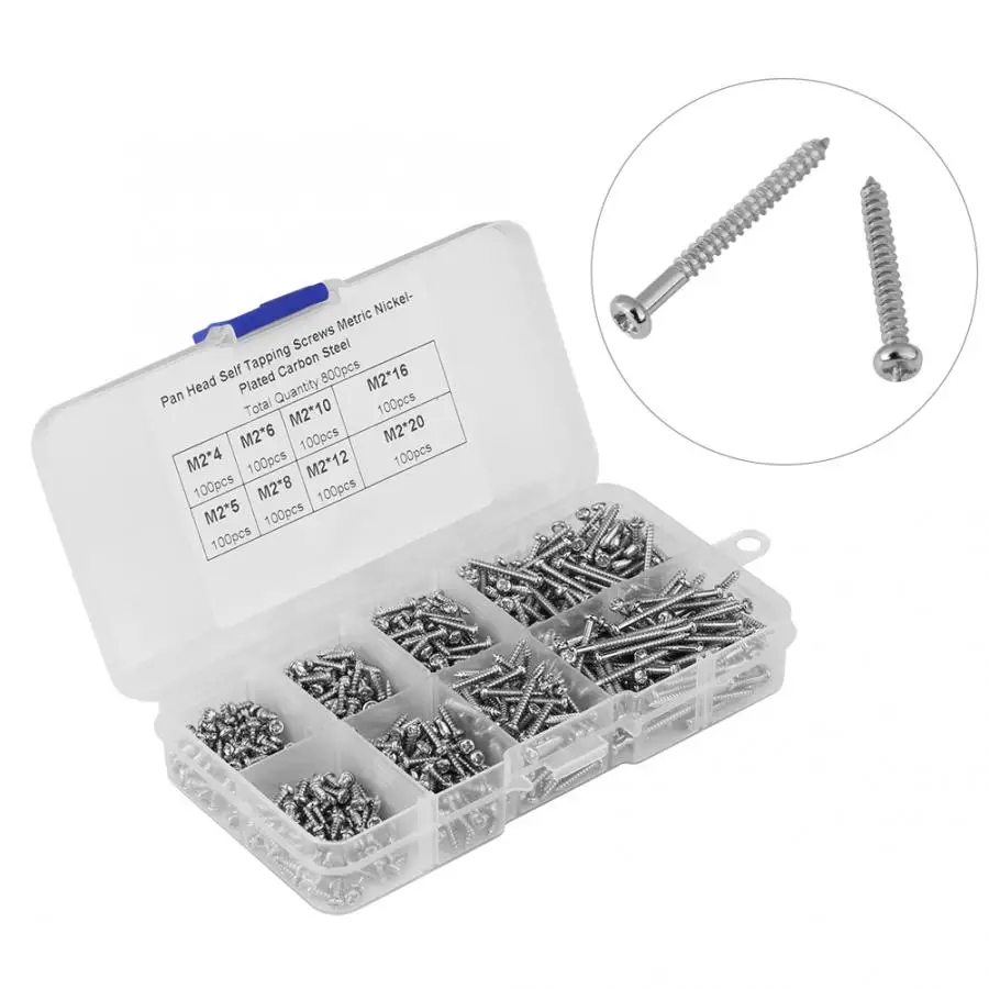 

800Pcs M2 Self-Tapping Screws , Pan Head Self-Tapping Screws, Cross Drive Screws,Woodworking Fastener Kit,for Energy, Electronic