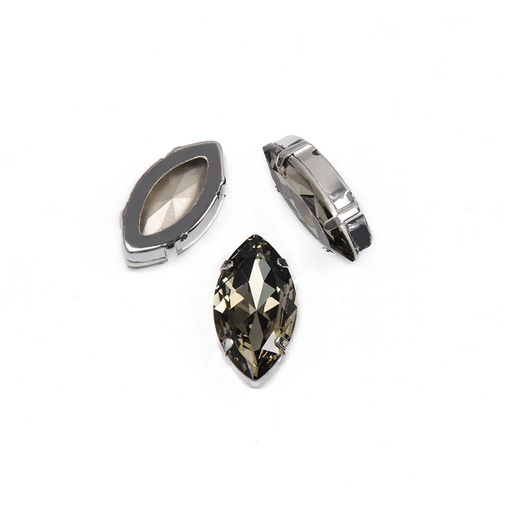 Schwarze Diamantfarbene K9-Glasdiamanten mit Metallbasis, Aufnähbare Glassteine für Handarbeiten, Pointback DIY Hochzeitskleid Strass – Detail 3