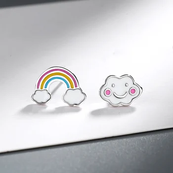 

Creative Asymmetrical Rainbow Clouds Stud Earrings Jewelry Simple 925 sterling silver Drop Glaze Earring for Girl Party