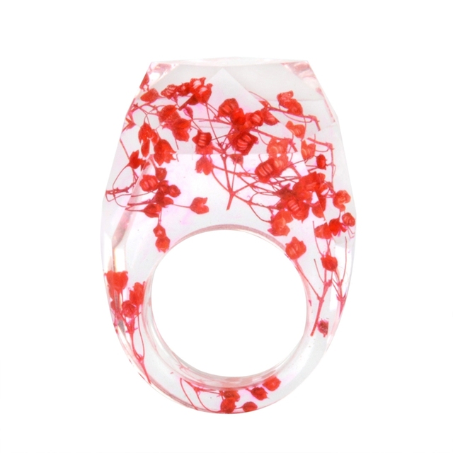 Transparent Forest Handmade Dried Flower Resin Ring Colorful Ink Pattern Scenery for Women Fashion Jewelry Ring