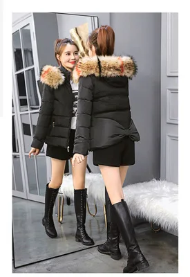 Slim Jacket Women Parkas Winter Fur Collar Coats Hooded Cotton Padded Short Jackets Female Warm Casual Solid Color Overcoat - Цвет: Colored black