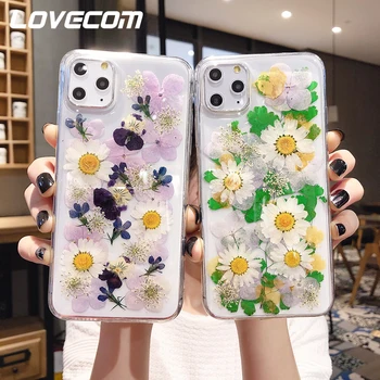 

LOVECOM Real Dried Daisy Flower Leaf Phone Case For iPhone 11 Pro Max XR XS Max 7 8 6 6S Plus X Soft Epoxy Clear Back Cover Gift