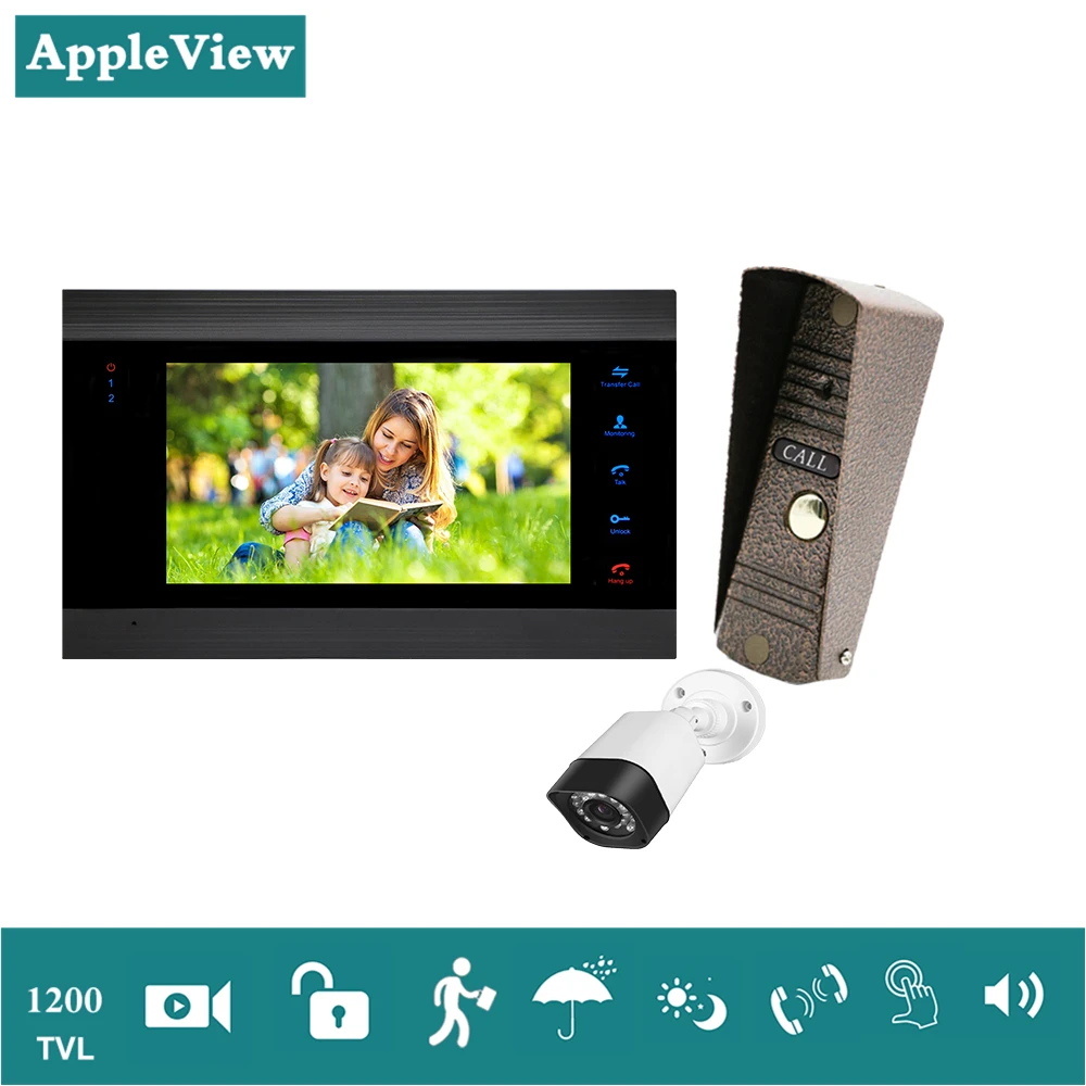 

Wired Video Door Phone Intercom System 7" LCD Monitor Recording 1200TVL Doorbell 720P CCTV Camera