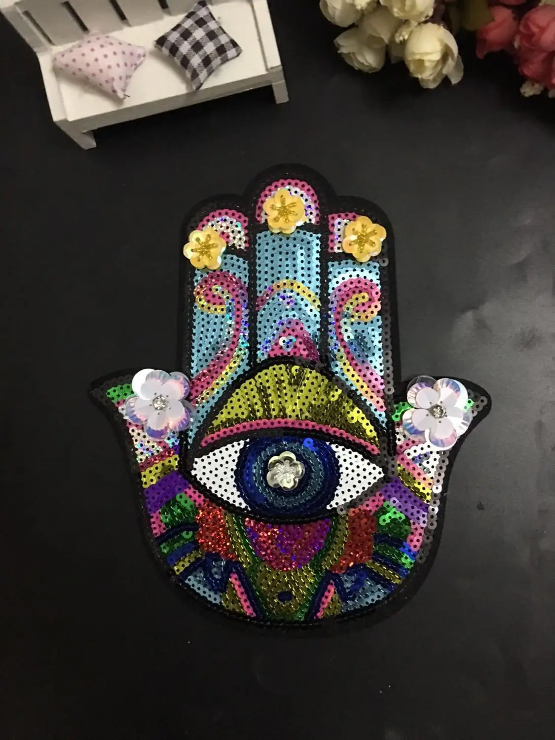 

Beaded rhinestones palm eyes patch vintage embroidered applique fashion clothing decoration sew on patch accessories Motif patch